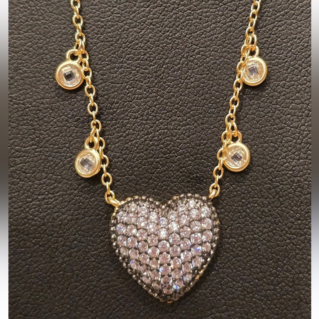 Freida Rothman Necklace 14kt Gold Plated Sterling Silver Pav Cz Heart New WTag 92$